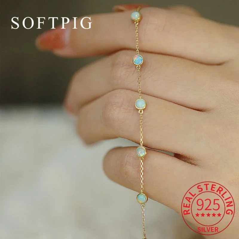 Top Trends: SOFTPIG Real 925 Sterling Silver Round Opal 18K Gold Chain Bracelet For Fashion Women Party Trendy Fine Jewelry Exquisite Gift Shoppable Styles