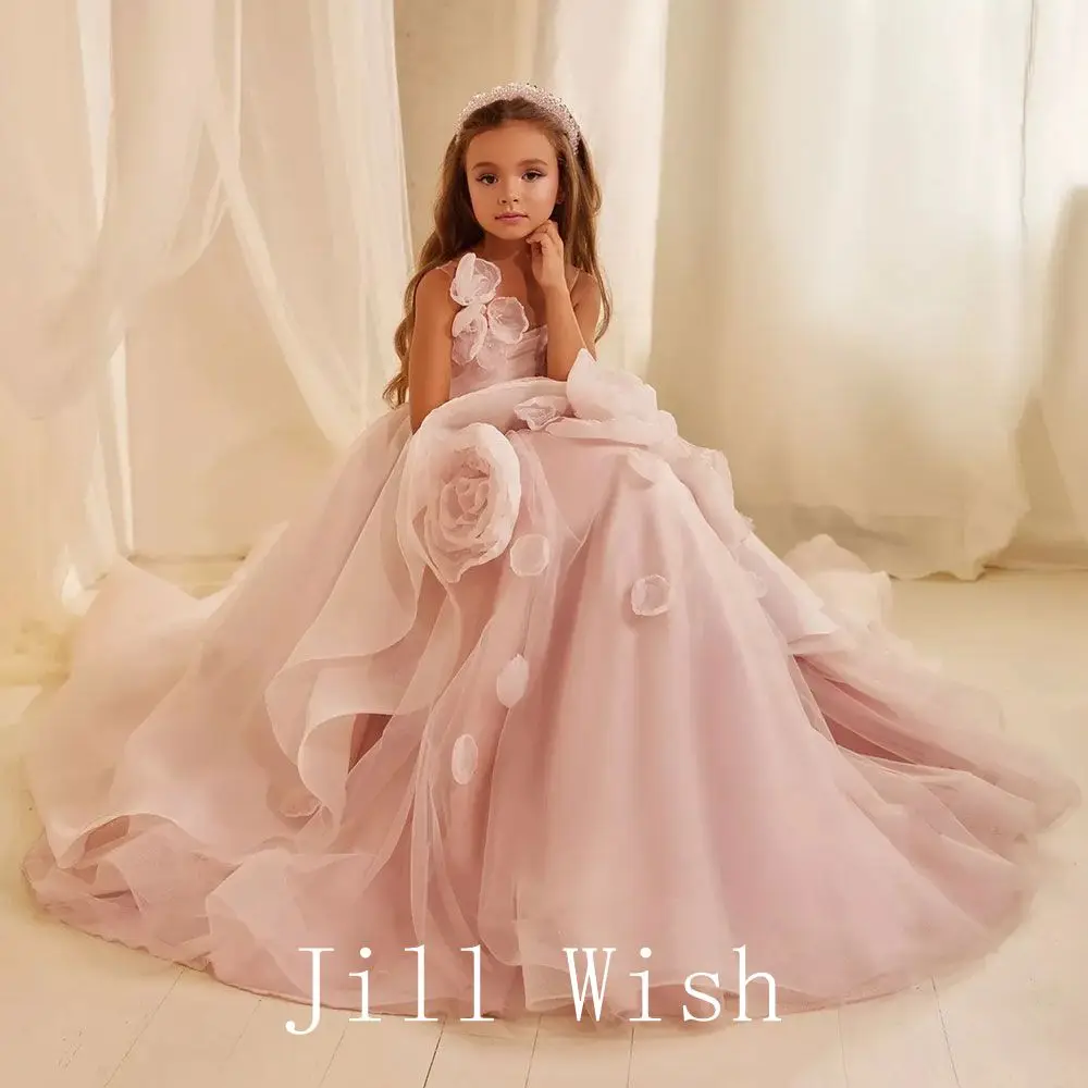 Top Trends: Jill Wish Elegant Blush Pink Girl Dress Arabic 3D Flowers Princess Gown Kids Wedding Birthday Communion Party Quinceañera J252 Shoppable Styles