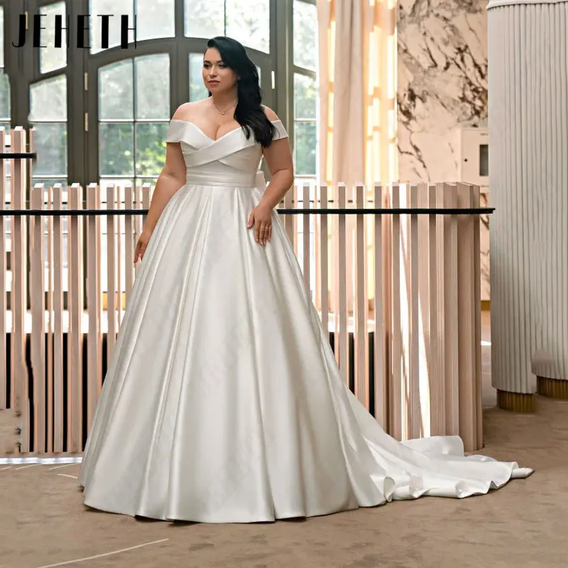 Top Trends: JEHETH Satin A-Line Wedding Dresses Plus Size Off The Shoulder Sweetheat Bridal Gowns For Woman Exquisite Sexy Vestidos De Novia Shoppable Styles