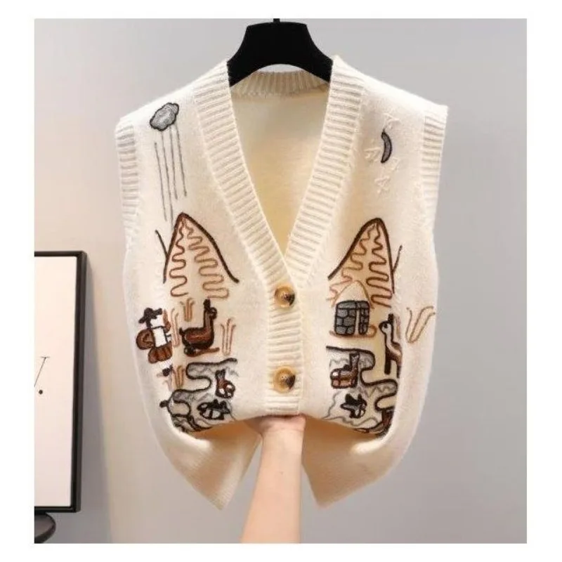 Top Trends: 2023 Autumn And Winter Women's V-neck Printing Button Loose Sweater Cardigan Fashion Casual Elegant Commuter Sleepless Vest Tops Shoppable Styles