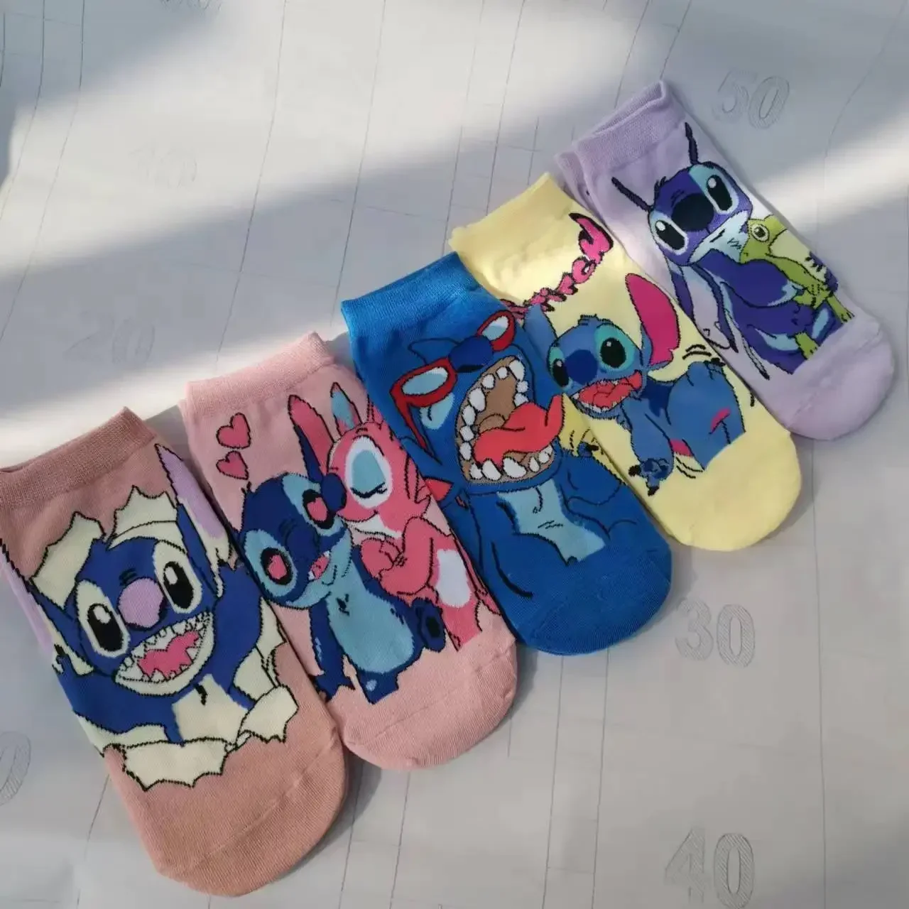 Top Trends: 5 Pairs Stitch Disney Short Multi-Color Boat Socks Anime Pattern Simple Breathable Socks For Girls And Boys Cute Short Socks Shoppable Styles