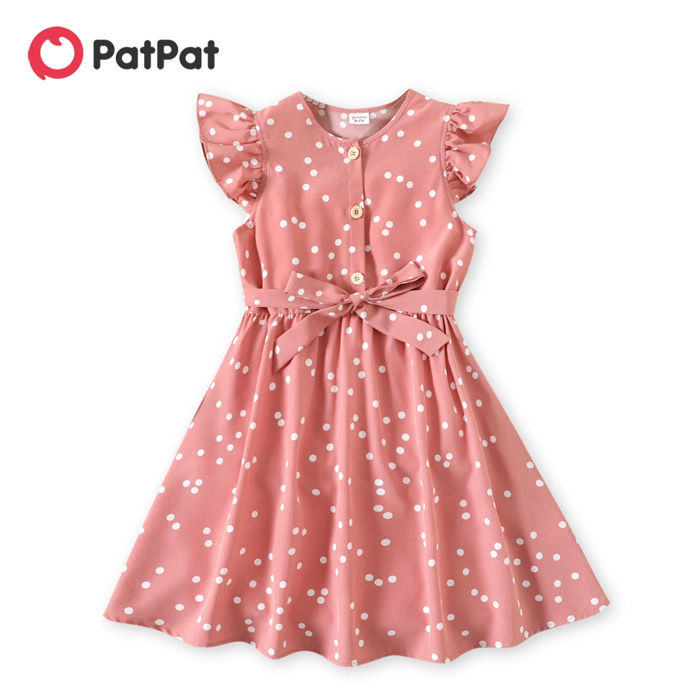 Top Trends: PatPat Kid Girl Dresses Polka Dots Button Design Belted Flutter-sleeve Kids Dress Round Neck Bow Belt Slim Fit A-Line Dress Shoppable Styles