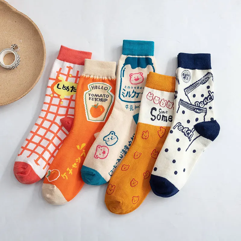 Top Trends: Streetwear Spring Autumn Cartoon Grid Woman Socks Cotton Kawaii And Funny Socks Women 12601 Shoppable Styles