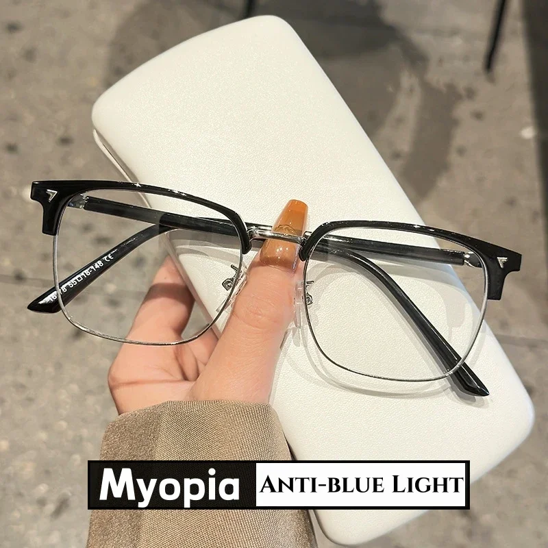 Top Trends: Trendy Metal Frame Myopia Glasses Men Women Blue Light Blocking Computer Eyewear Unisex Near Sight Eyeglasses Diopter 0 To -4.0 Shoppable Styles