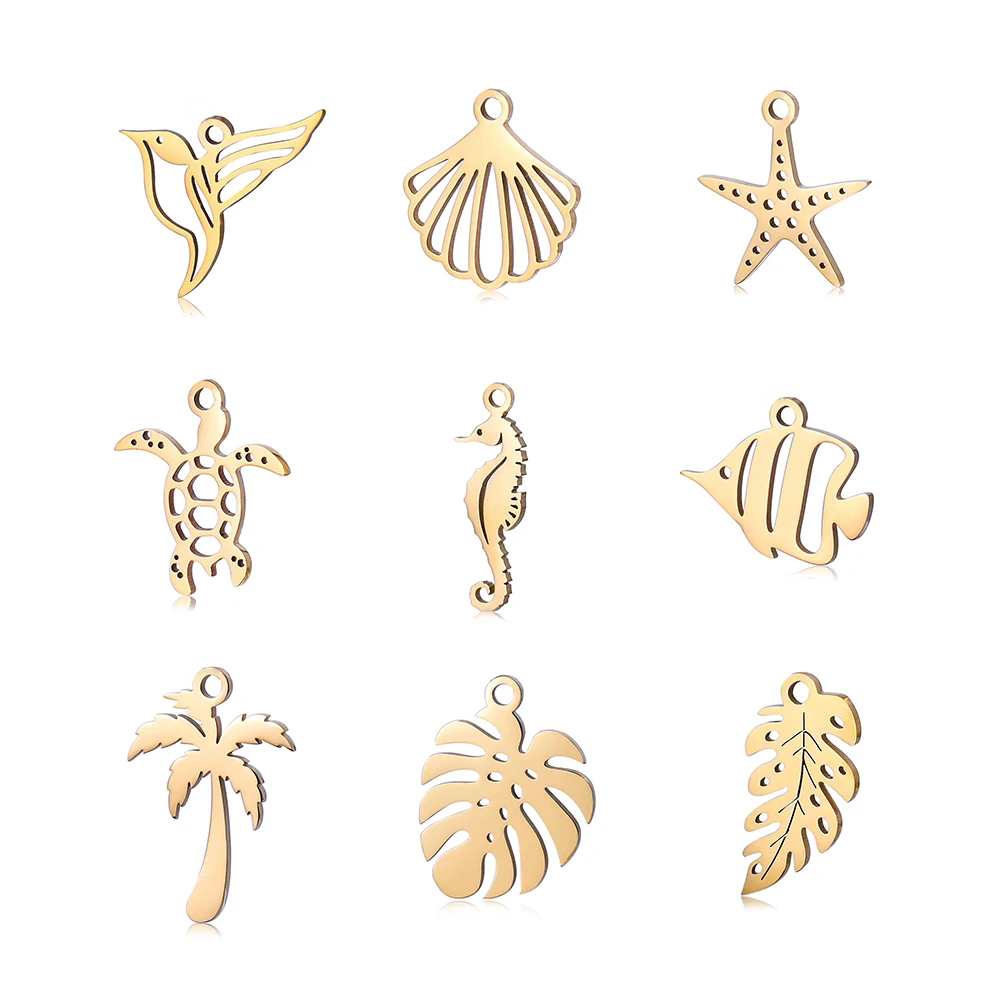 Top Trends: 5pcs Stainless Steel Tropical Marine Life Seahorse＆Sea Turtle＆Starfish＆Shell Charms Pendant DIY Jewelry Accessories Wholesale Shoppable Styles