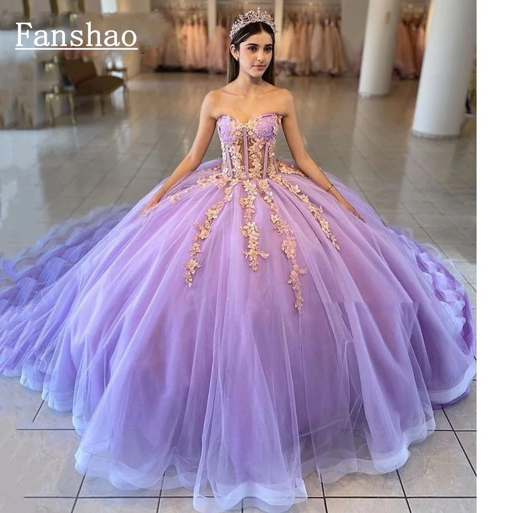 Top Trends: Fanshao Wd515 Quinceanera Dresses Ball Gown Sweetheart Lace Beading Party Princess Sweet 16 Dress Tulle Lace-Up Back Shoppable Styles