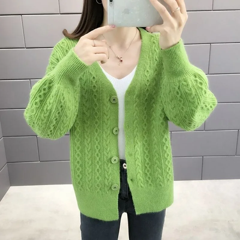 Top Trends: Stylish V-Neck Solid Color Button All-match Cardigan Sweaters Women's Clothing 2022 Autumn New Casual Tops Loose Korean Coat Shoppable Styles