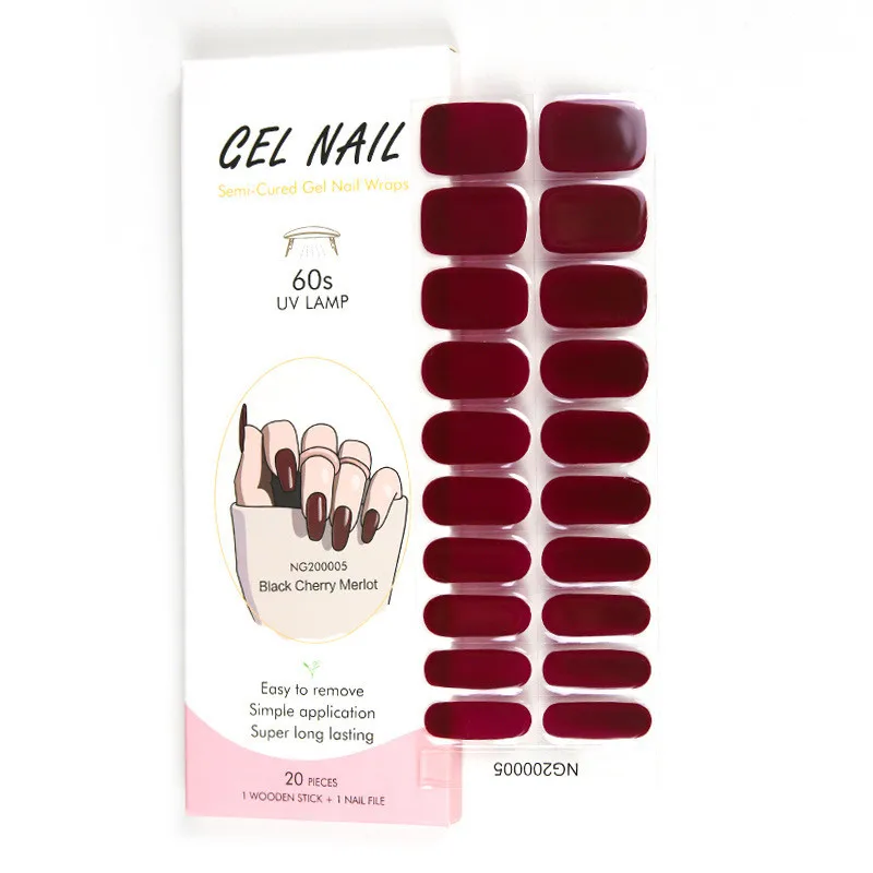 Top Trends: 20 / 16Tips / Sheet Semi-Cured Gel Nail Patch Wine Red Adhesive Sliders Long Lasting Full Gel Nail Stickers Harden In UV Lamp Need Shoppable Styles