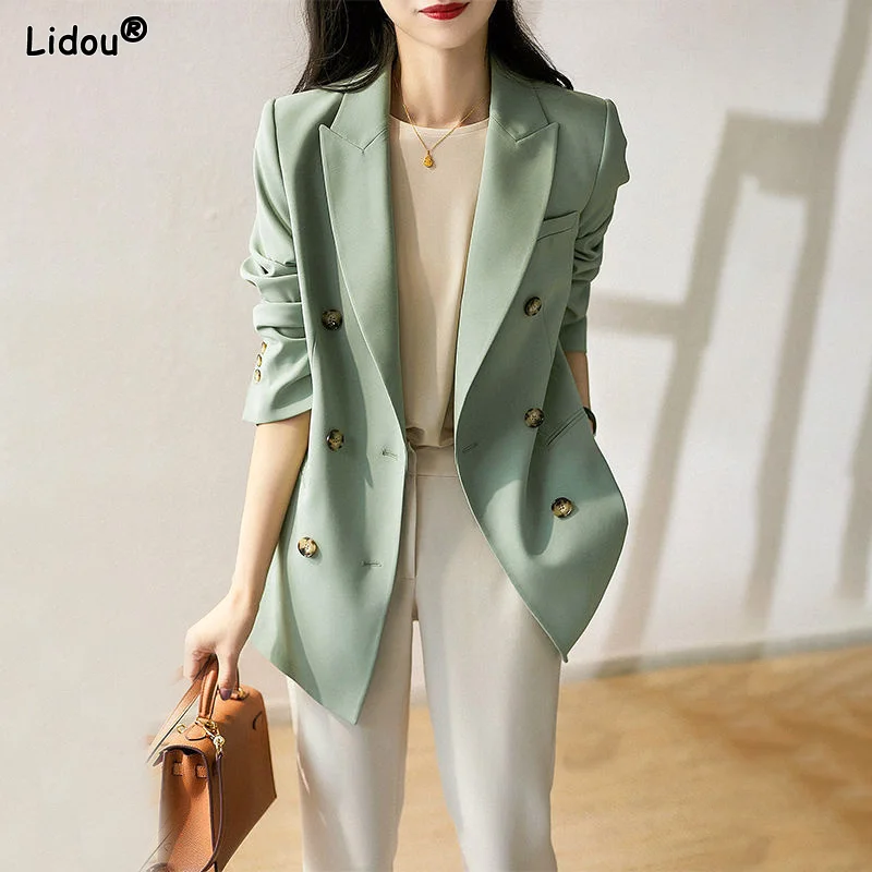 Top Trends: Women's Clothing 2023 Casual Office Lady Fashion Solid Color Loose Notched Temperament Blazers Button Pockets Spring Summer Thin Shoppable Styles