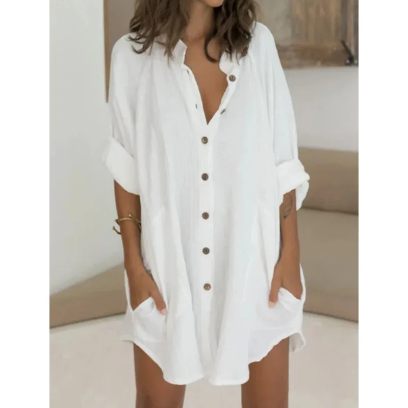 Top Trends: Women&#039;s Cotton Linen Nigthdress Single Breasted Summer Thin Ladies Home Dress Solid Comfortable Homewear Nightgown For Female Shoppable Styles