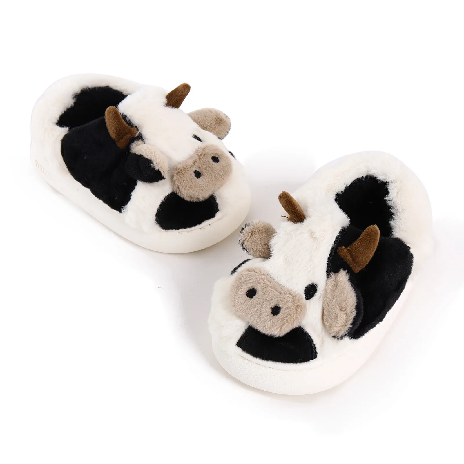 Top Trends: Kids Cute Animal Furry Slipper For Boys Girls Fashion Fluffy Winter Warm Slippers Children Cartoon Milk Cow Home Cotton Shoes Shoppable Styles