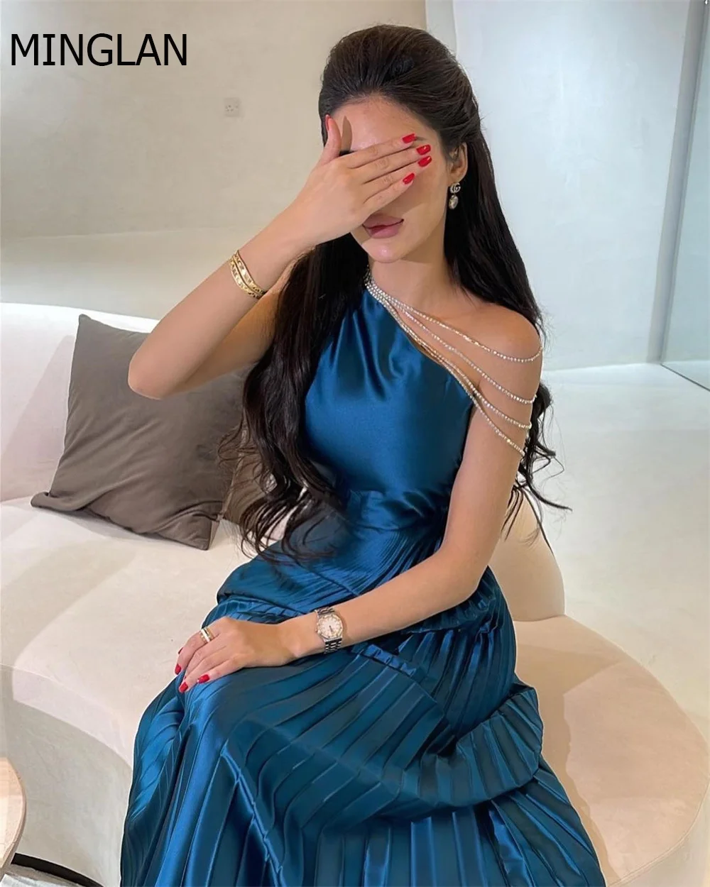 Top Trends: MINGLAN Elegant One Shoulder Sleeveless Pleat A Line Long Evening Dress Fashion Floor Length Sweep Train Formal Prom Gown New Shoppable Styles