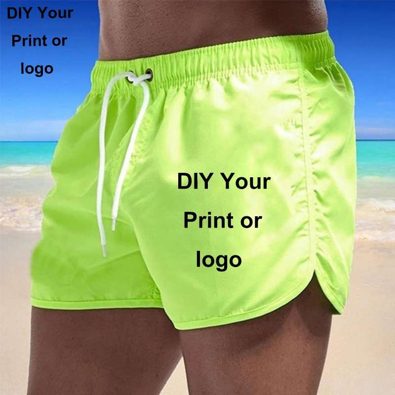 Top Trends: New Men's Summer Logo Customized Swimwear Solid Color Beach Board-Shorts Swimsuits Running Sports Casual Breathable Short Pants Shoppable Styles