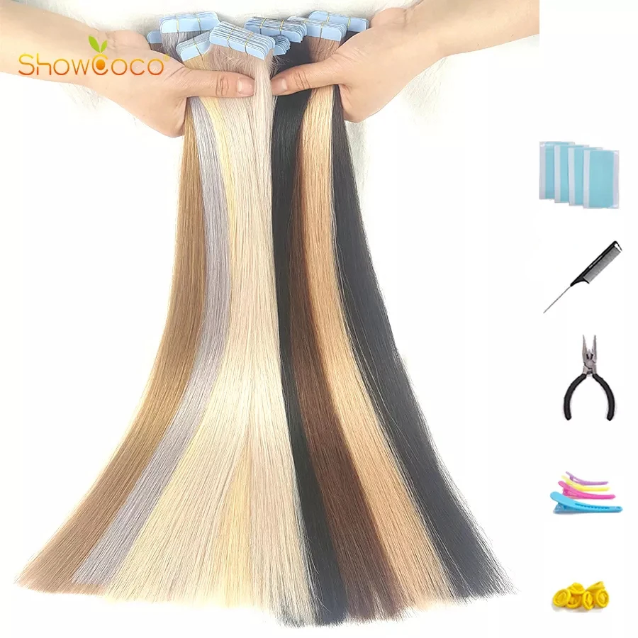 Top Trends: ShowCoco Tape In Human Hair Extensions 100% Human Hair 12&quot;-24&quot; Adhesive Replaceable Tape 20 / 40pcs Straight Hair Shoppable Styles