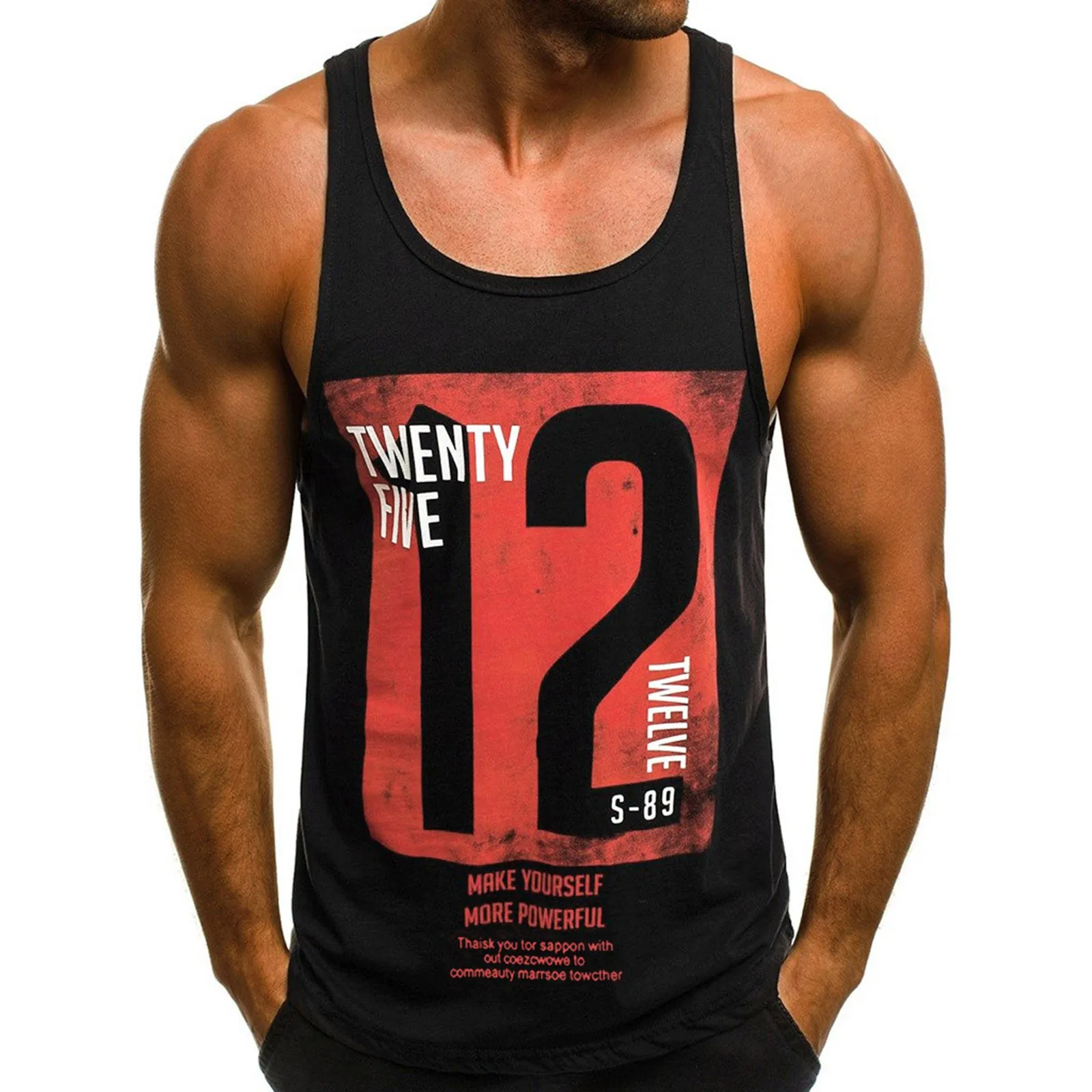 Top Trends: Number 12 Print Vest Men's Tank Top Breathable Bodybuilding Tee Gym Vest Sleeveless Men T-shirt Fashion Crew Neck Fitness Tee Shoppable Styles