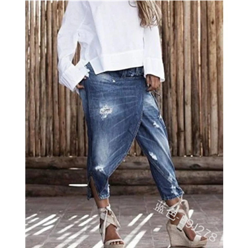 Top Trends: Ripped Hole Cross Jeans Women Hip Hop Streetwear Baggy Harem Jeans Skinny Drop Crotch Denim Pants Bloomers Shoppable Styles