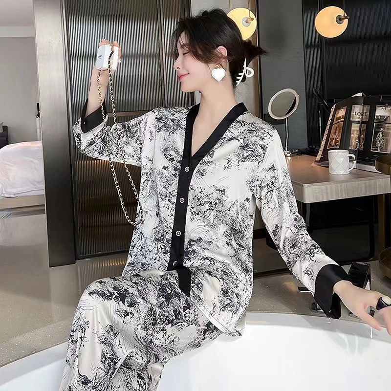 Top Trends: Women's Pajamas Sets Faux Satin Silk Pyjama Spring Summer Pijama Ladies Sleepwear Longsleeve Shirt Pants 2 Piece Pjs Homewear Shoppable Styles