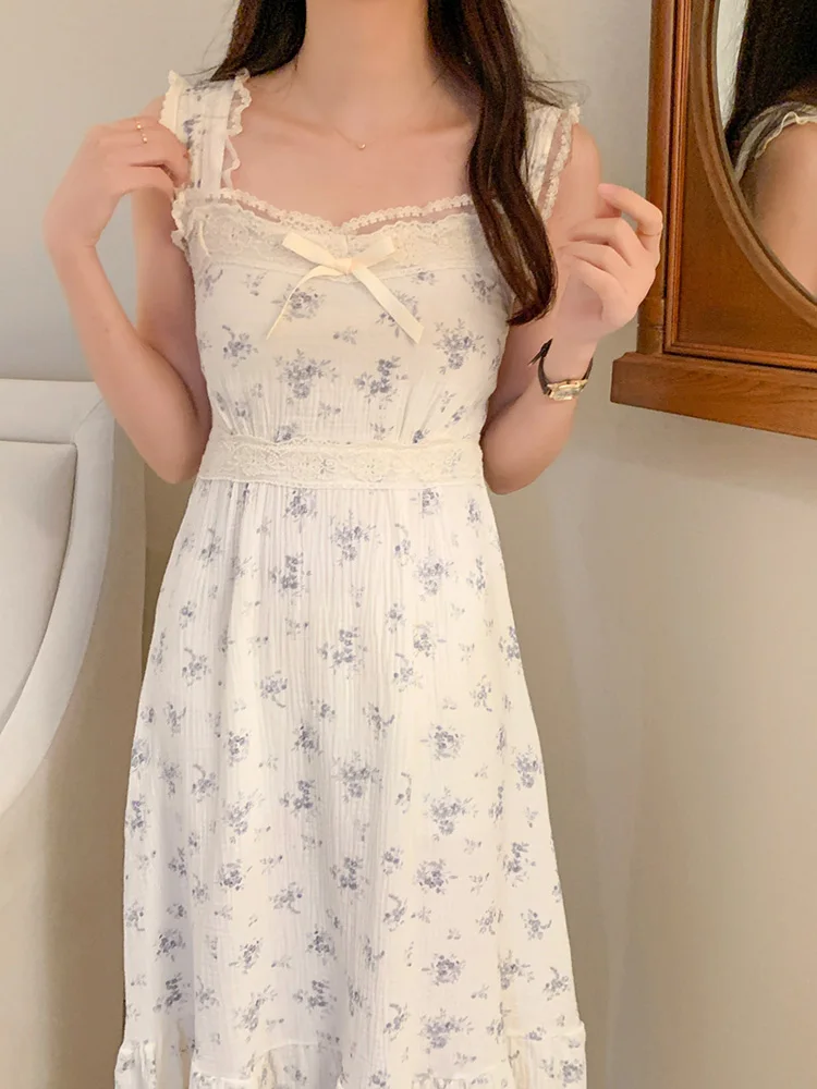 Top Trends: Soft Floral Summer Print Sleepwear Sleeveless Sweet Sling NightDress Women Off ShoulderElegant Casual Vacation Ins Strapless Shoppable Styles