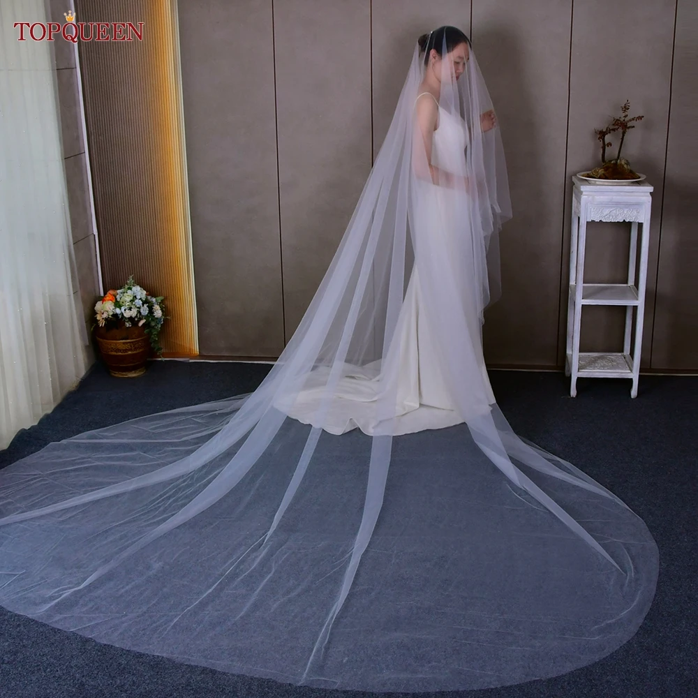 Top Trends: TOPQUEEN V25L Long Bridal Veils 2 Layers Simple Elegant Wedding Veil 3M*5M Extra Wide And Extra Long Cathedral Veil Soft Swiss Shoppable Styles - Image 5