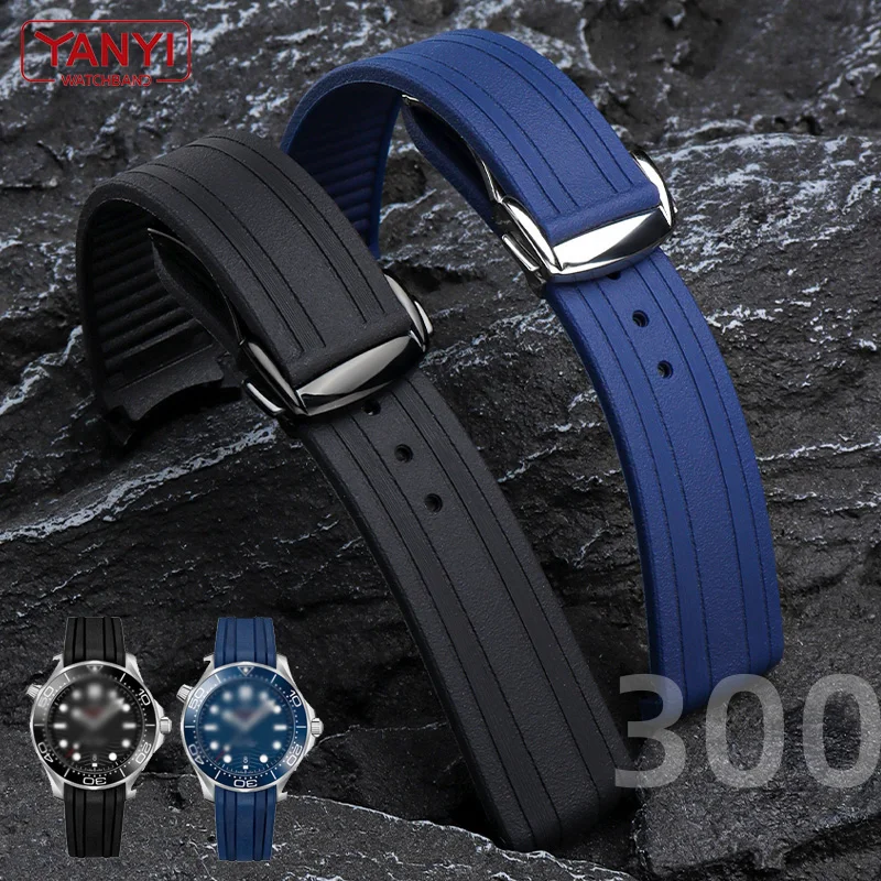 Top Trends: Rubber Watch Strap 20mm For Omega New Seamaster 300 Watchband High-quality Watch Band Folding Clasp Curved End Wristwatches Belt Shoppable Styles