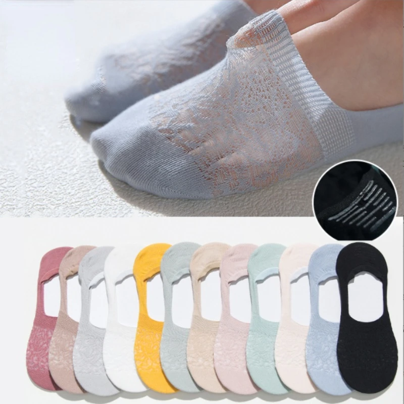 Top Trends: Women Invisible Mesh Socks Mujer Non-slip Chaussette Ankle Low Cut Female Cotton Boat Socks No Show Breathable Summer Shoppable Styles