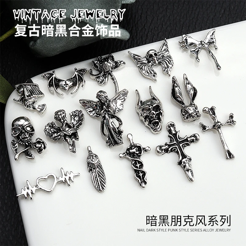 Top Trends: 15 / 20PCS Vintage Dark Punk Witch Demon Angel Skull Butterfly Wishing Bone Cross Alloy Nail Art Rhinestones Jewel Manicure Charms Shoppable Styles