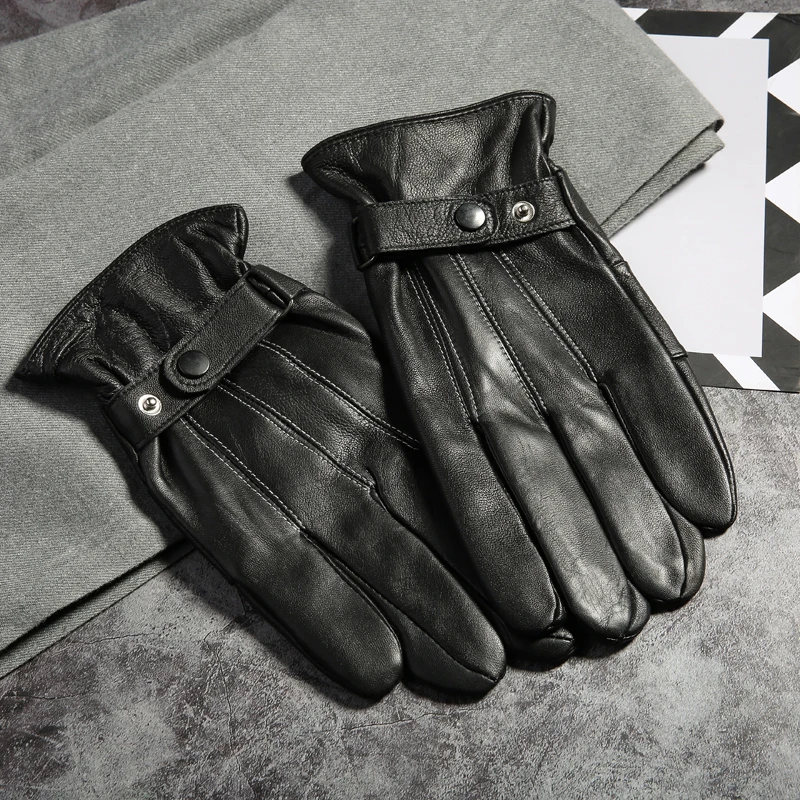 Top Trends: Genuine Sheep Leather Men&#039;s Warm Gloves Winter Male Real Leather Gloves Men Termal Fleece Guantes Driving Gloves Mittens Shoppable Styles