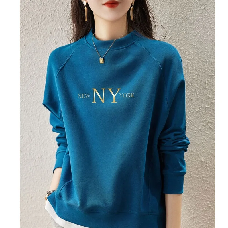 Top Trends: Pure Cotton Fake Two Piece Round Neck Sweater Long Sleeved Women's Spring And Autumn Thin Style New Loose Short Lady Top Shoppable Styles