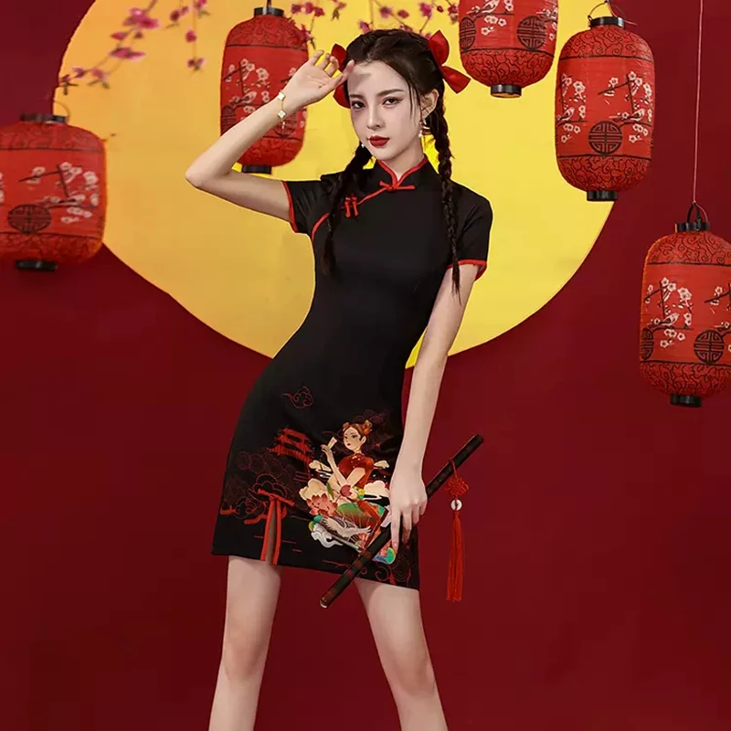 Top Trends: Traditional Chinese Improved Cheongsam Dress Women Fashion Short Qipao Dress Young Girls Guochao Modern 2022 Chinese Wind Women Shoppable Styles