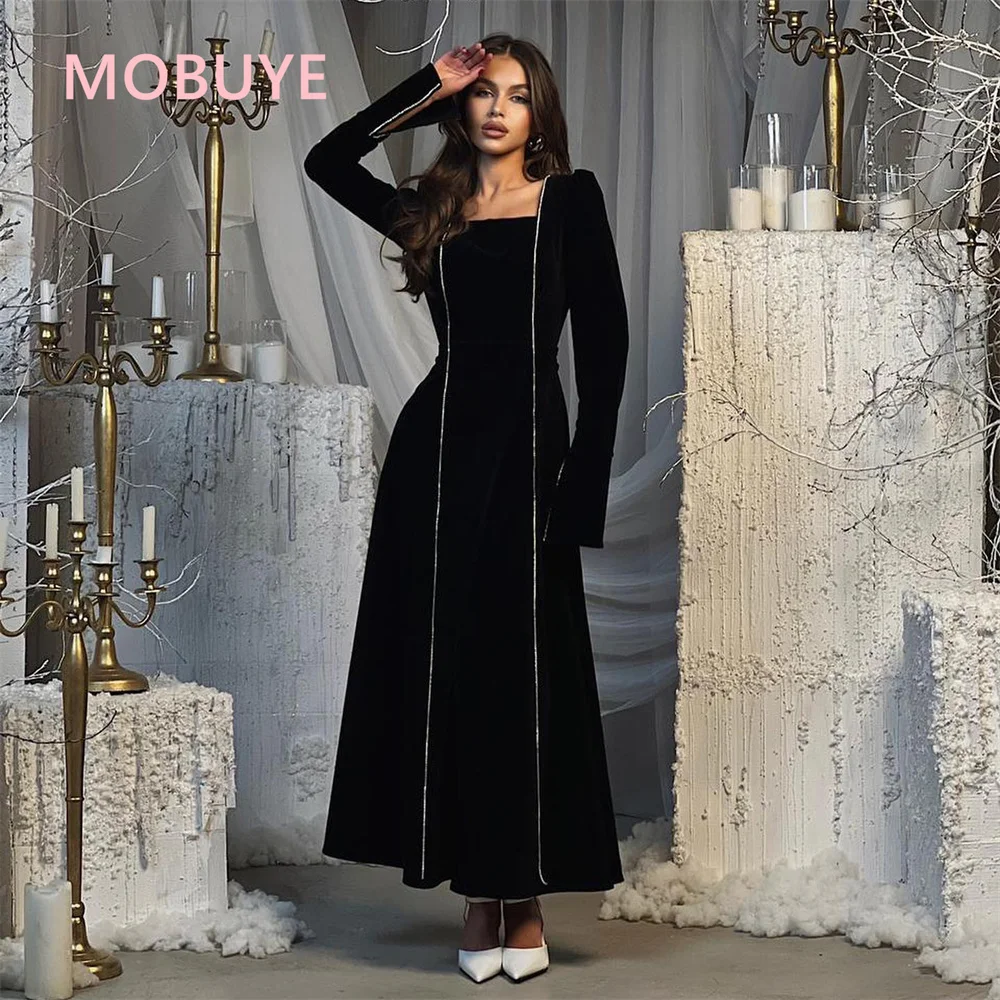 Top Trends: MOBUYE 2024 Arab Dubai Square Collar Neckline Prom Dress Long Sleeves Evening Fashion Elegant Party Dress For Women Shoppable Styles