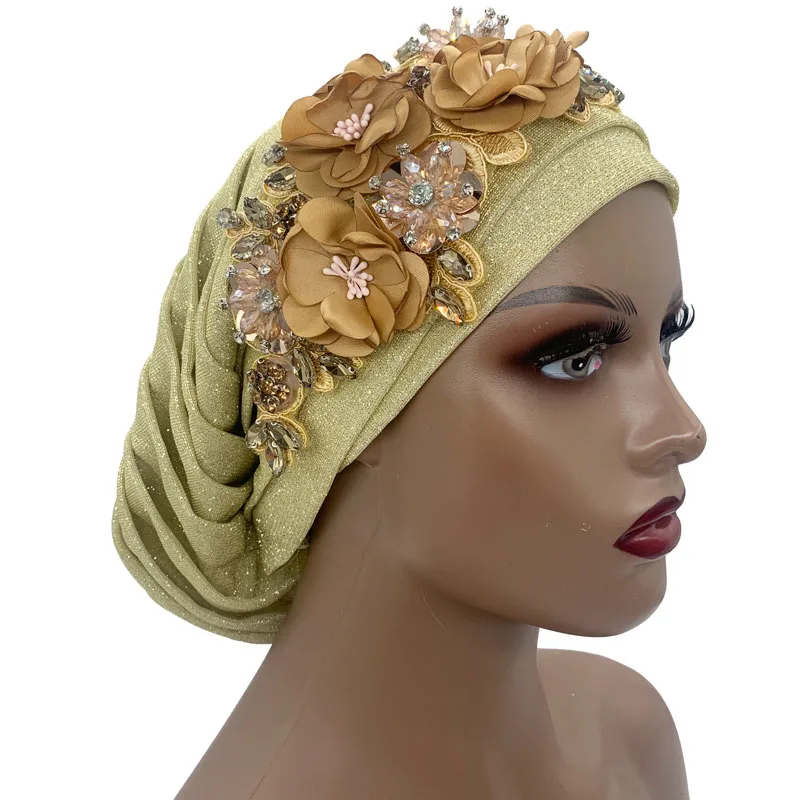 Top Trends: 2023 Women's Head Wrap Nigeria Headpiece Lady Party Hat NEW Shiny Pleated Turban Cap With Diamond Bouquet African Headtie Shoppable Styles - Image 2