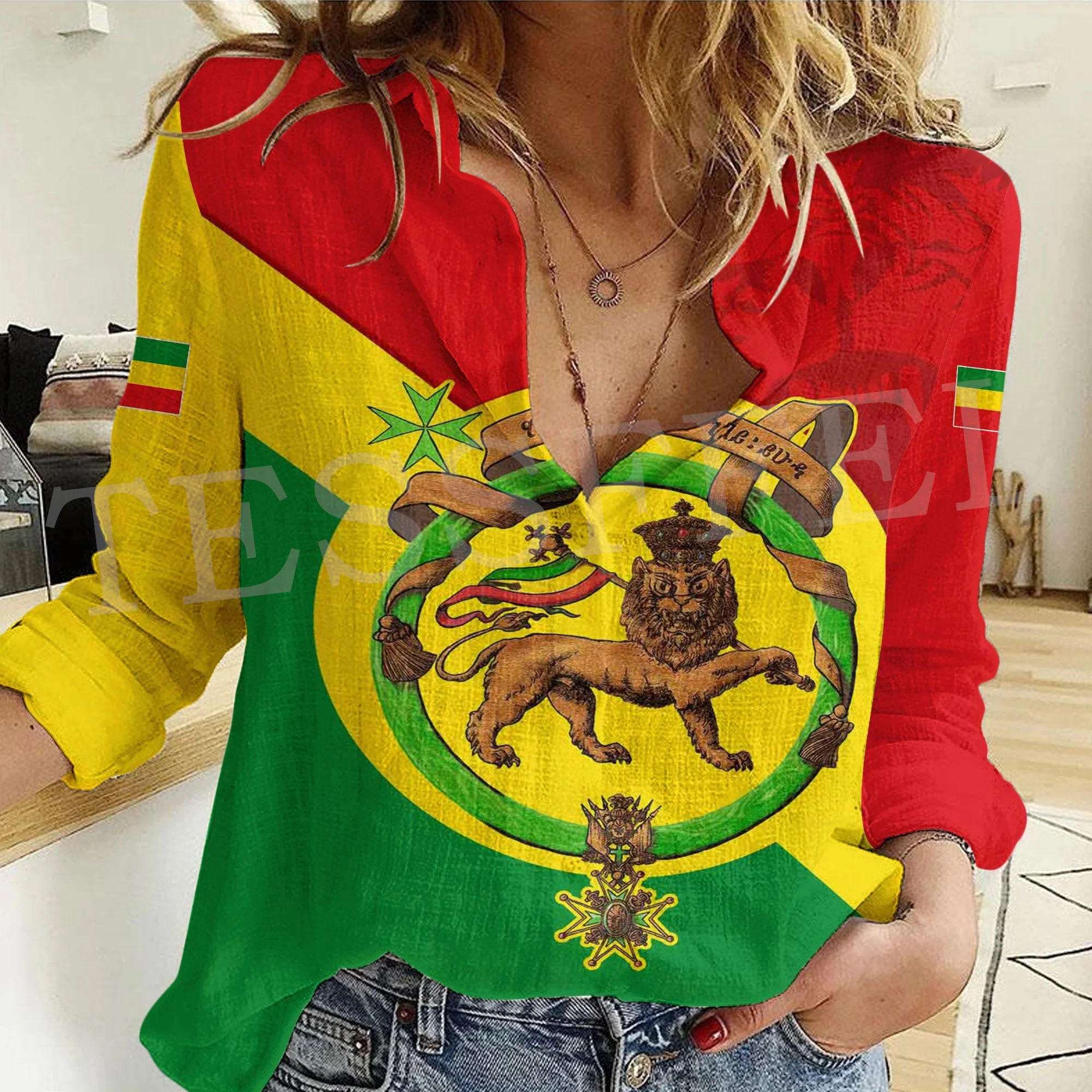 Top Trends: Africa County Ethiopia Eritrea Tigary Rasta Reggae Lion Tattoo Retro 3DPrint Button-Down Shirts Long Sleeve Women Casual Shirt M Shoppable Styles