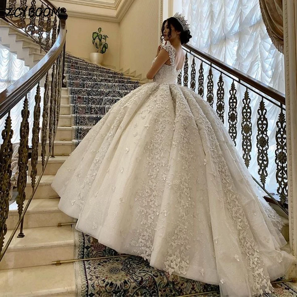 Top Trends: Elegant O-Neck Spaghetti Strap Butterfly White Wedding Dress 2023 Ball Gown Floor Length Sweep Train Shiny Lace Up Bridal Gown Shoppable Styles