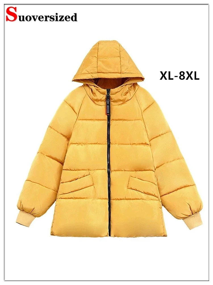 Top Trends: Oversized 8xl Hooded Cotton Padded Parka Mid-length Winter Korean Coats Women Thick Jackets Casual Loose Snow Warm Casaco 140kg Shoppable Styles