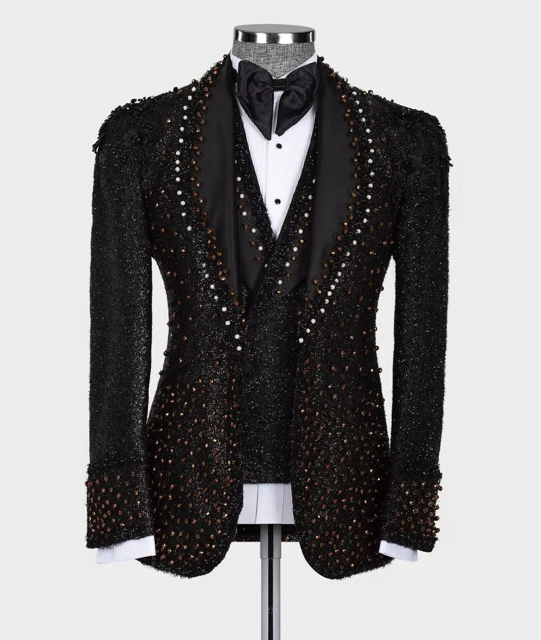 Top Trends: Exquisite 2 Pieces Blazer Vest Men Suits Sequins Beads Diamonds One Button Sheer Lapel Formal Party Wedding Plus Size Tailored Shoppable Styles