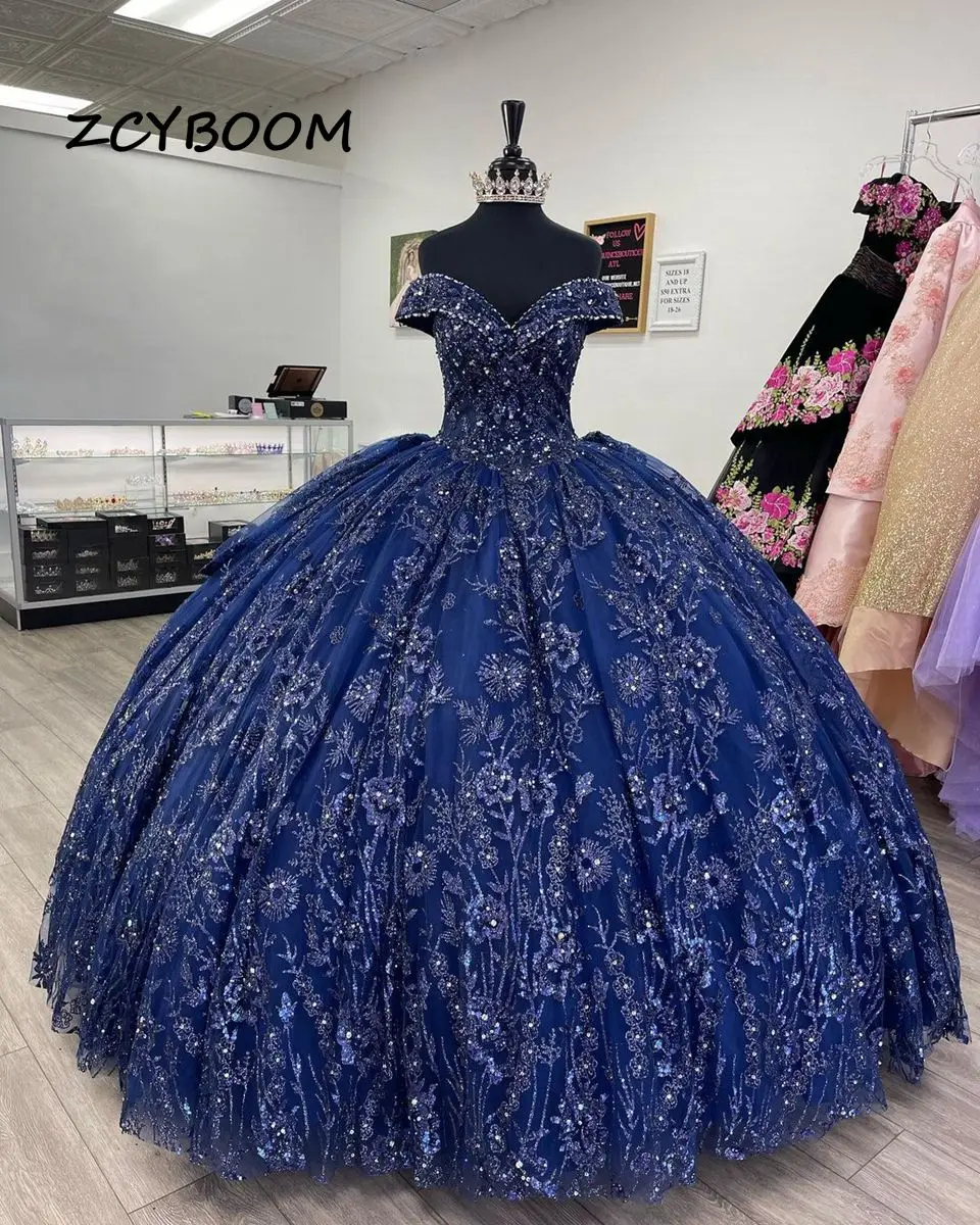 Top Trends: Blue Sparkly Quinceanera Dresses 2023 Formal Luxury Party Beading Lace Appliques Sweet 15 Dress Graduation Ball Gwon Prom Gowns Shoppable Styles