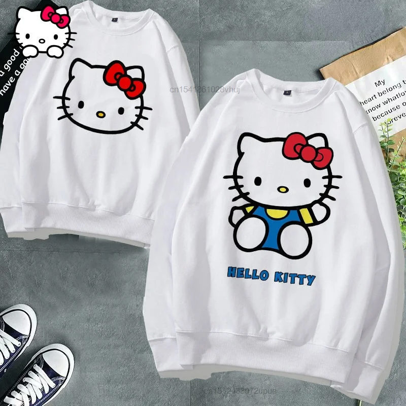 Top Trends: Sanrio Hello Kitty Cat Plush White Long Sleeved Sweater Cute Female Cartoon Printed Women Loose Versatile Top Aesthetic Clothes Shoppable Styles