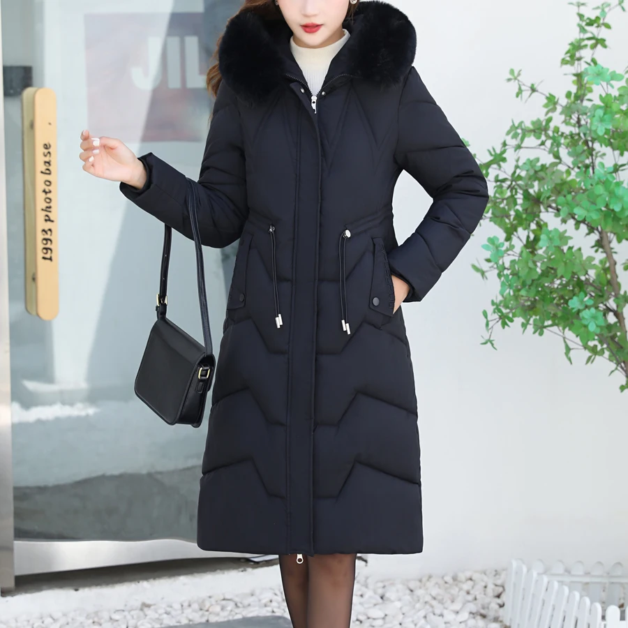 Top Trends: Winter Coat Women Fur Collar Hooded Warm Thicken Cotton-padded Long Outerwear Winter Jacket Women Parka Large Plus Size Thick Shoppable Styles