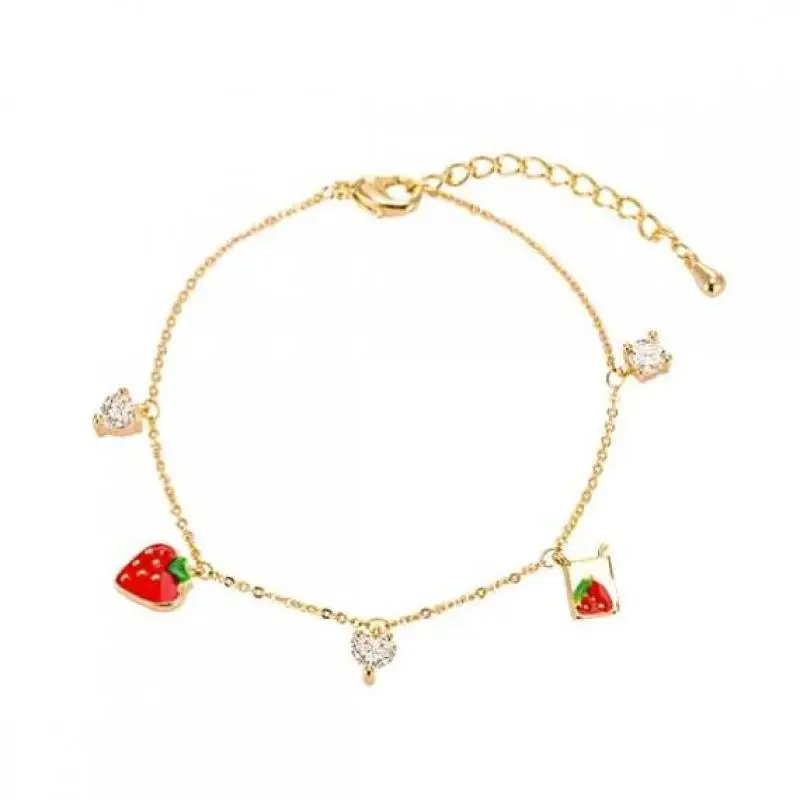 Top Trends: Korean New Girl Red Strawberry Charms Bracelet 2023 Trendy Zircon Small Fresh Student Heart Bracelets For Women Friendly Gift Shoppable Styles - Image 5