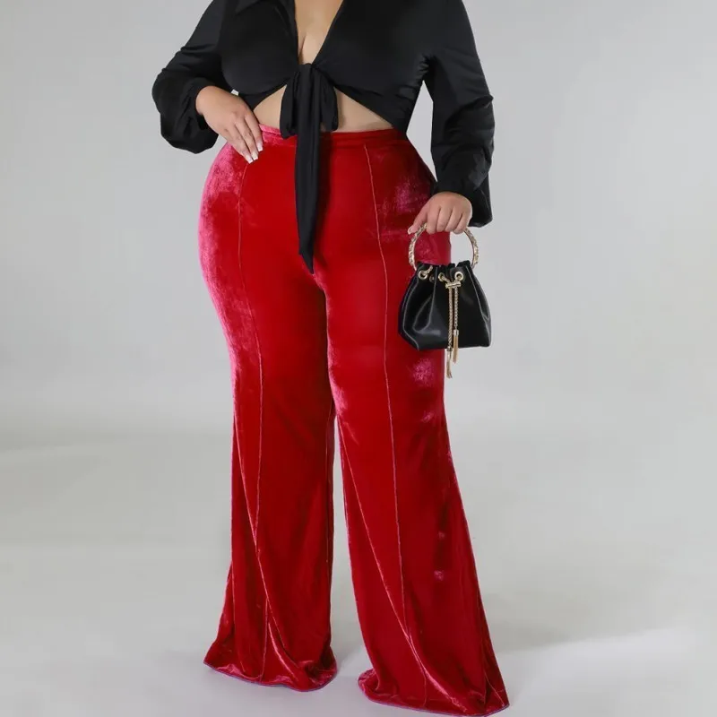 Top Trends: Korean Velvet Wide Leg Trousers Women 2023 Autumn Winter New Fashion Solid High Waist Long Pants Bazin Baggy Pants Street L 4XL Shoppable Styles