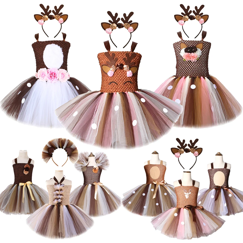 Top Trends: Deer Tutu Dress Girl Christmas Dresses With Headband Kids Halloween Costume Baby Girl Princess Elk Reindeer Outfit For New Year Shoppable Styles