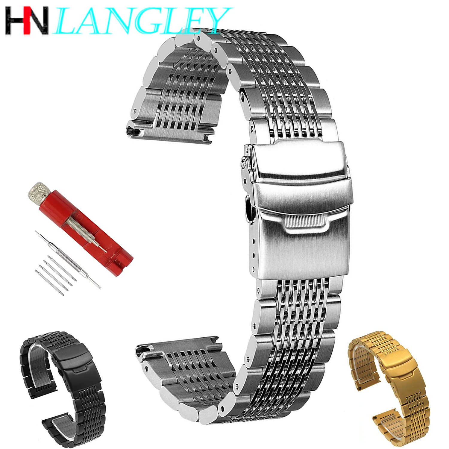 Top Trends: Solid Mesh Stainless Steel Watch Band Bracelets 18mm / 20mm / 22mm / 24mm Diving Watch Straps Deployment Buckle Brushed / Polished Strap Shoppable Styles