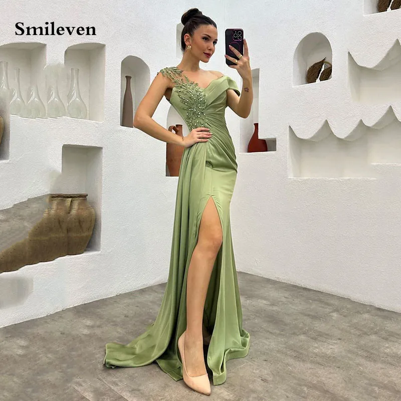 Top Trends: Smileven Satin Mermaid Evening Dresses Beading Lace Saudi Arabic Prom Gowns Floor Length Formal Occasion Dress 2023 Shoppable Styles