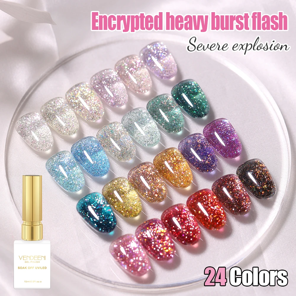 Top Trends: Vendeeni 24 Colors High Density Glitter Nail Gel Polish Explosive Flash Nail Art Gel Varnish Sparkling UV Soak Off Gel Lacquer Shoppable Styles