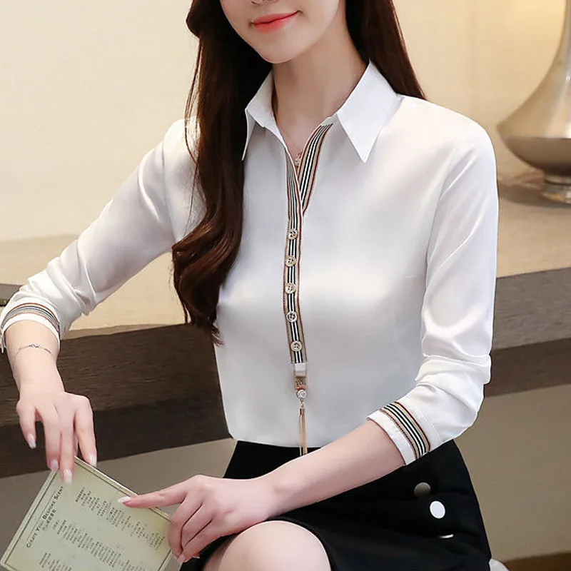 Top Trends: Spring Autumn New Chiffon Office Blouse Long Sleeve Polo Neck All-match Plus Size Shirt Tops Elegant Vintage Women Clothing Shoppable Styles