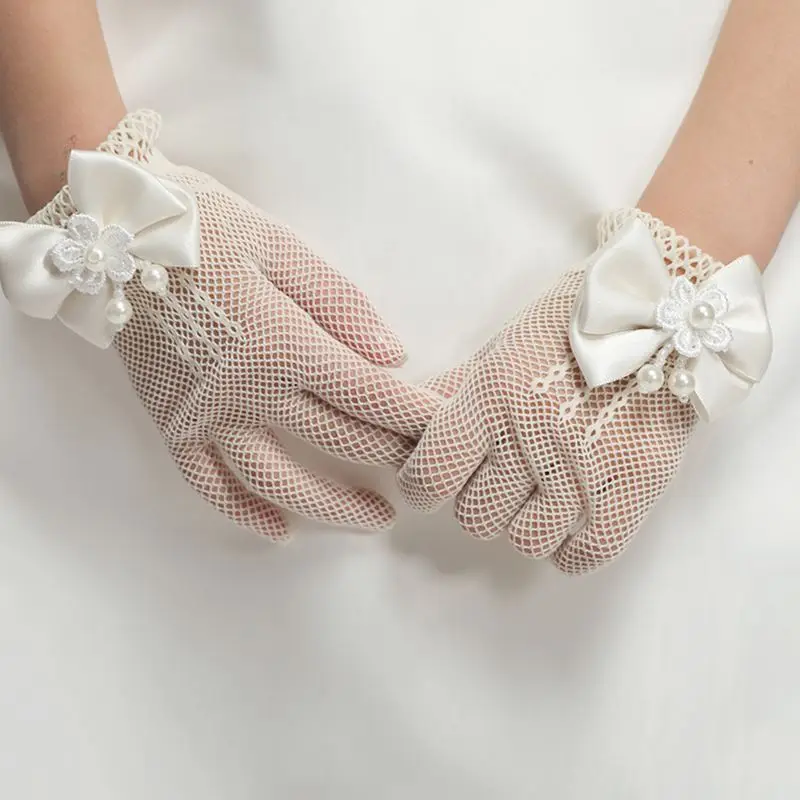 Top Trends: Fashion Princess Wedding Gloves For Girls Mesh Evening Children's Holiday Accessories With A Birthday Bow Performance Gloves For Shoppable Styles