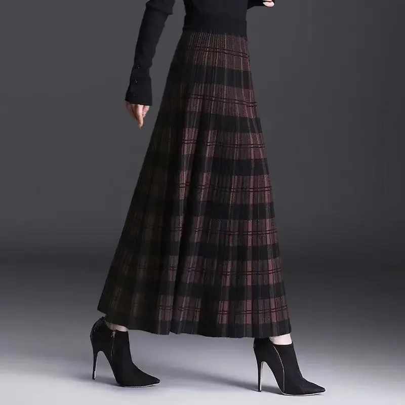 Top Trends: Plaid Skirts For Women Knitted Skirts Winter Long Skirts Woman Fashion 2023 Warm Black Skirt Large Size Elegant Long Skirt Women Shoppable Styles