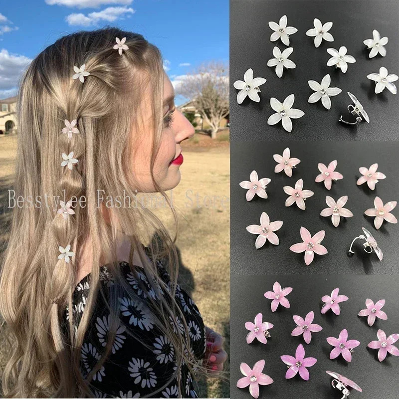 Top Trends: 10Pcs Pearl Weaving Headwear Small Hairclips Girls Cute Flower Women Simple Snap Clip Water Diamond Hair Clips Accessories Shoppable Styles