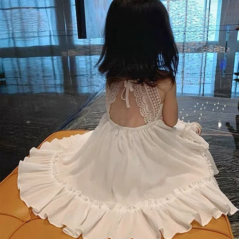 Top Trends: Girls Lace Dresses Summer Sleeveless White Party Dress Teen Girls Spaghetti Strap Dresses Sling Ruffles Kid And Mommy Clothes Shoppable Styles