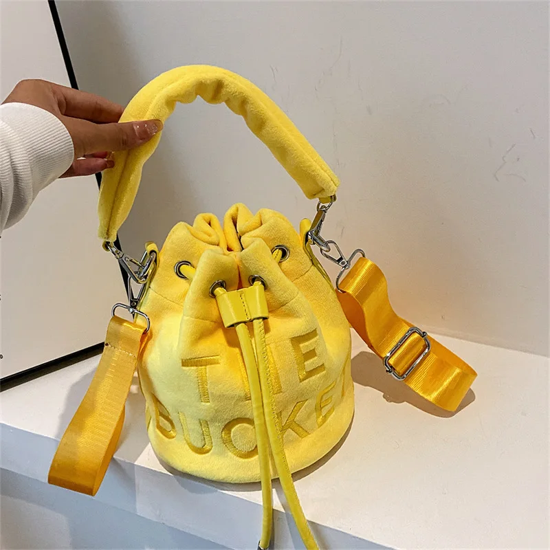 Top Trends: Plush Bucket Bags For Women 2022 New Luxury Designer Handbag Fashion Letter Print High Quality Cute Crossbody Shoulder Bag Woman Shoppable Styles